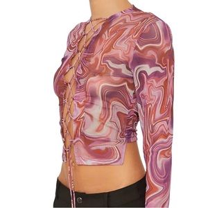 NEW Sheer Mesh Lace Up Top
